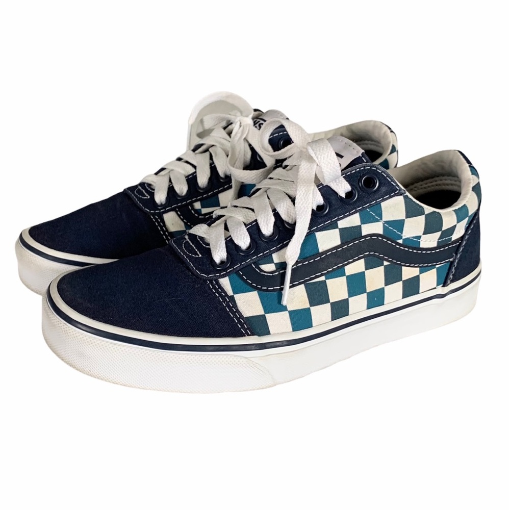 Vans Old Skool checkered flame navy blue sneakers